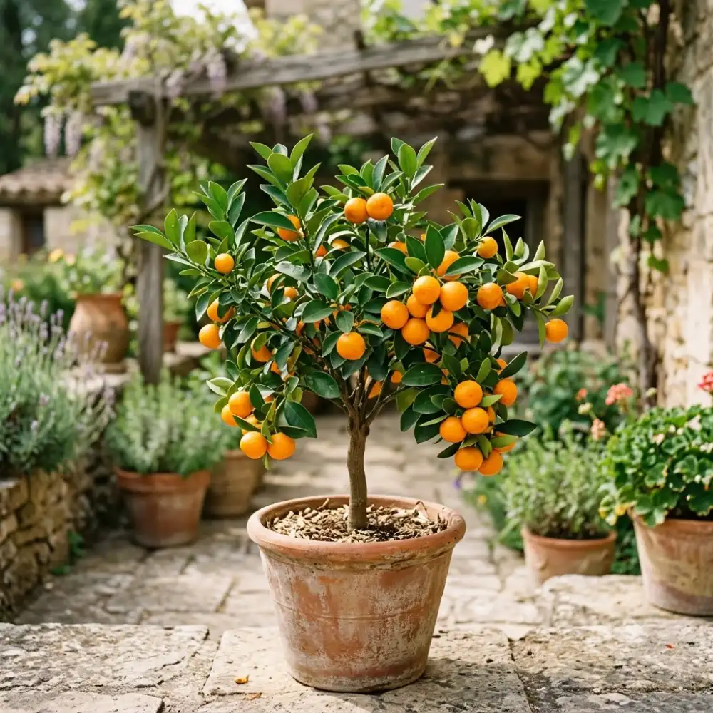 Récolte de petits agrumes en pot