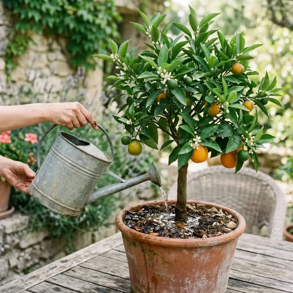 Arrosage d'un agrume en pot
