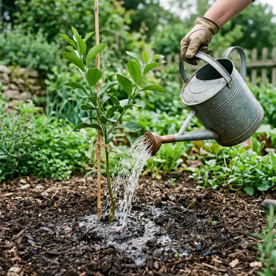 Arrosage d'un agrume fraichement plante