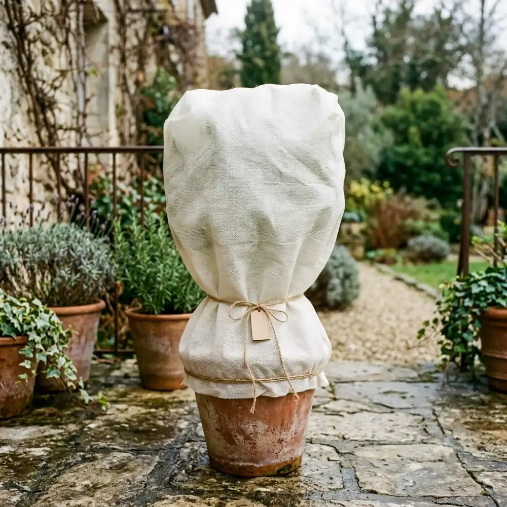 Agrume protege par un voile d'hivernage