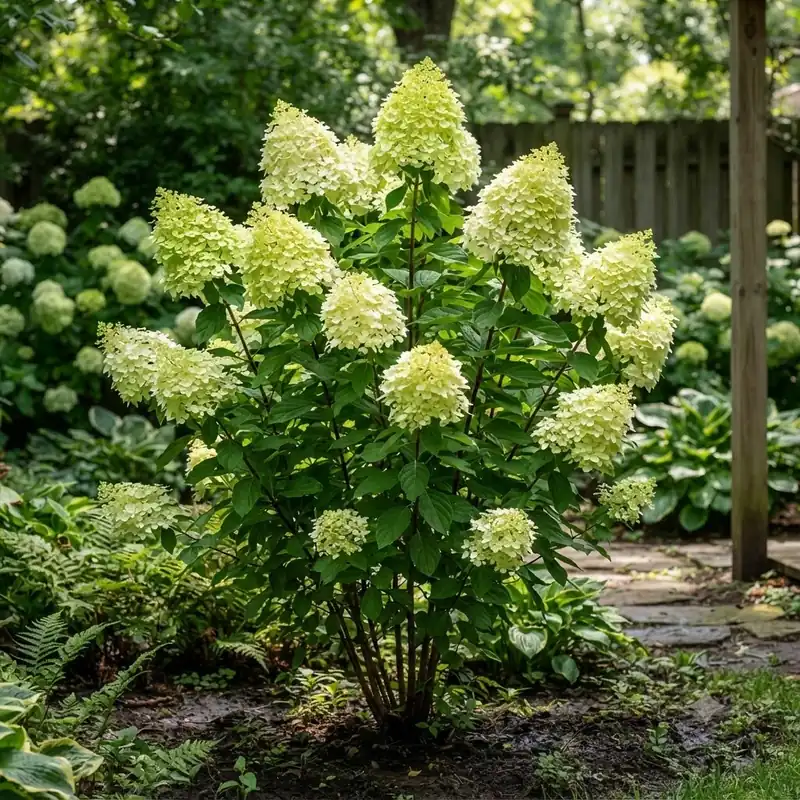 Hortensia paniculé ’Limelight’ aux cônes blanc-vert dressés