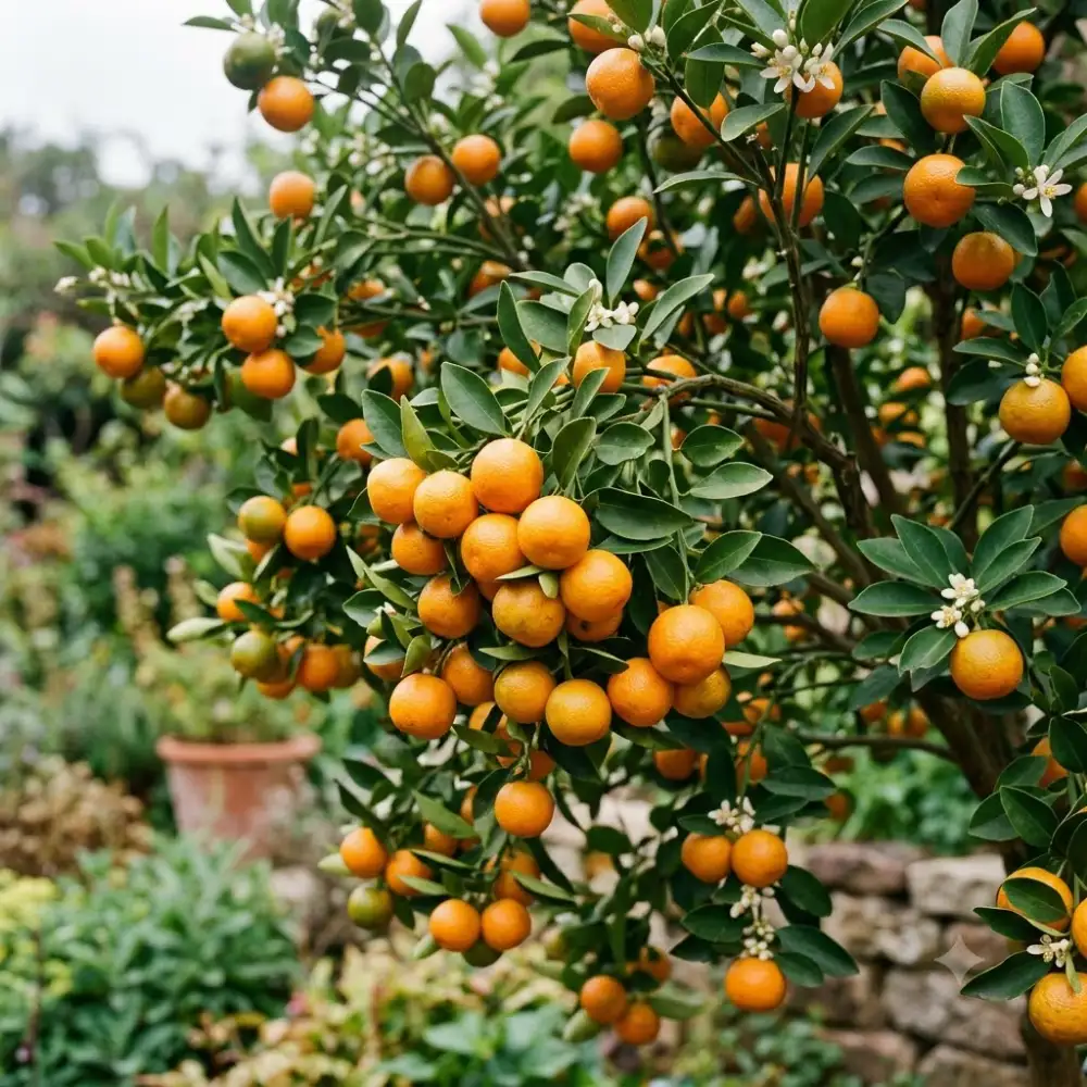 Calamondin couvert de petits fruits