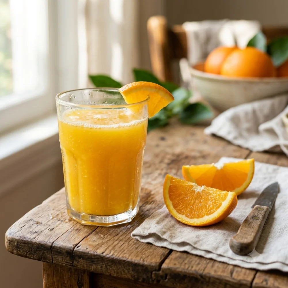 Verre de jus d'orange fraichement presse